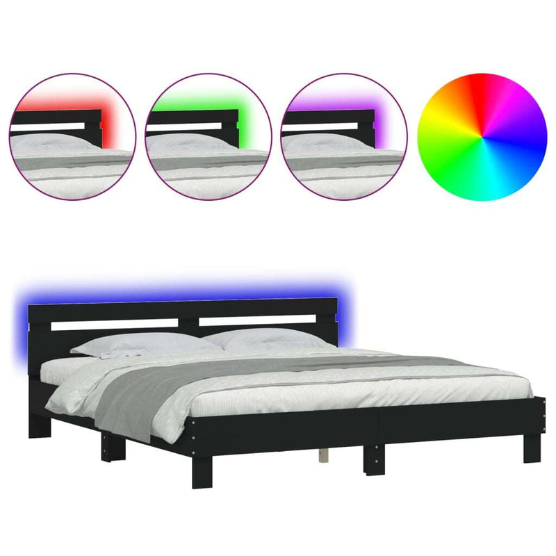 Bed Frame with LED without Mattress Black 160x200 cm