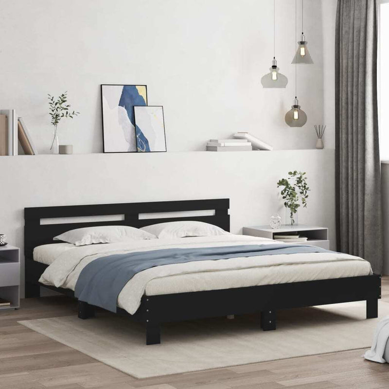 Bed Frame with LED without Mattress Black 160x200 cm