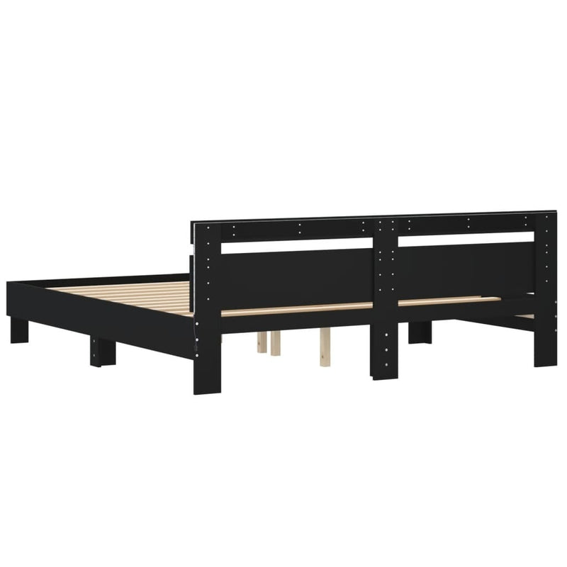 Bed Frame with LED without Mattress Black 160x200 cm