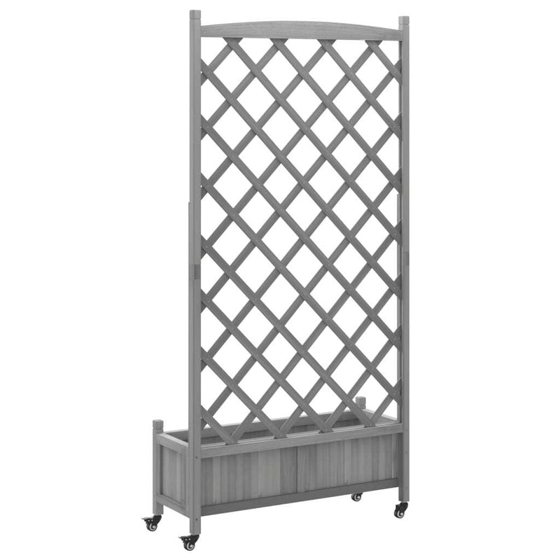 Planter with Trellis and Wheels Grey Solid Wood Fir