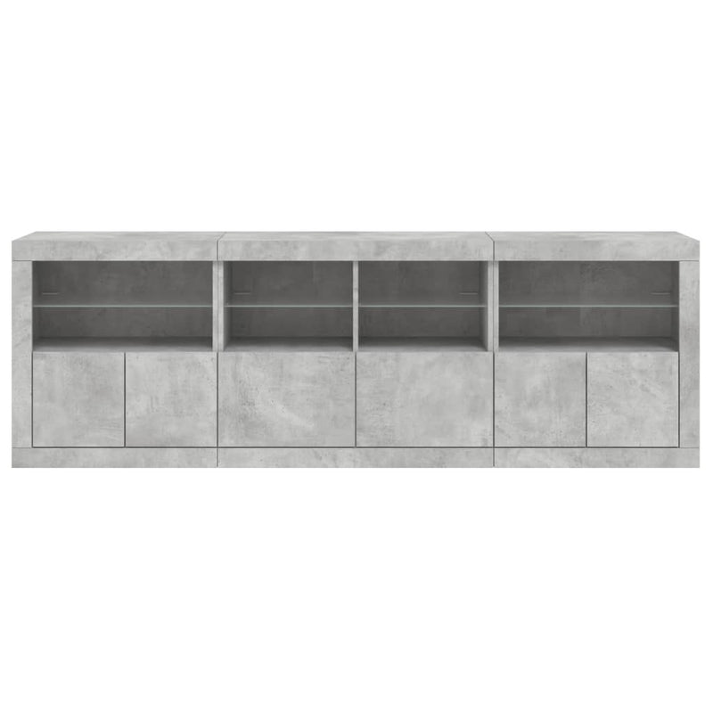 Sideboard with LED Lights Concrete Grey 202x37x67 cm