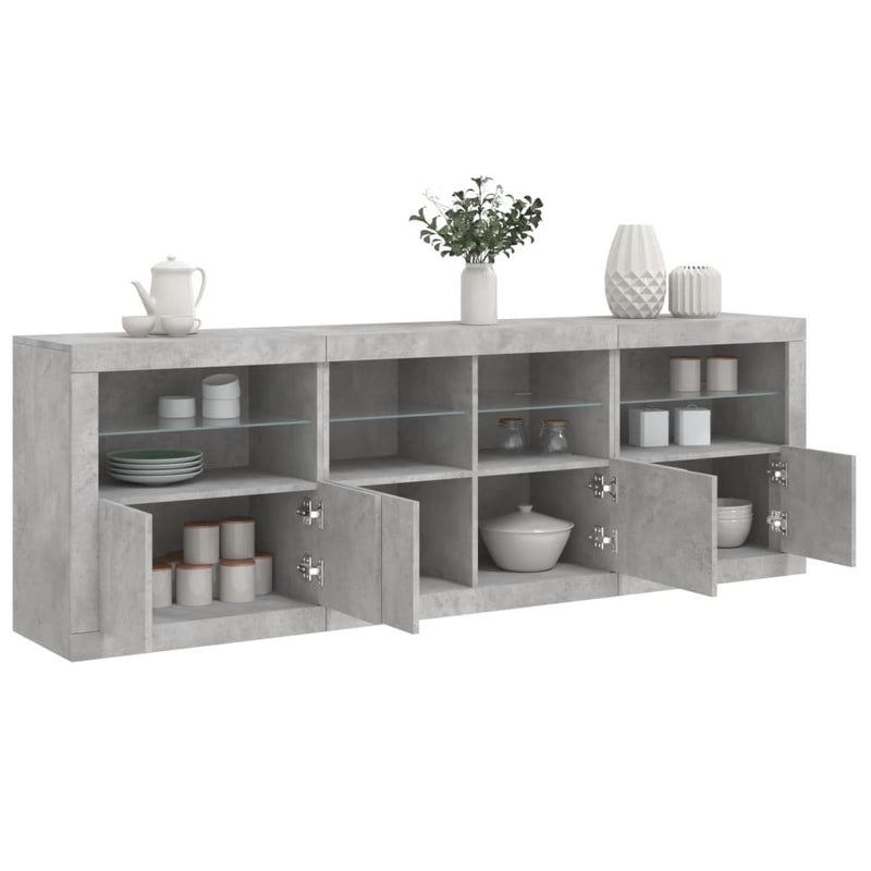 Sideboard with LED Lights Concrete Grey 202x37x67 cm