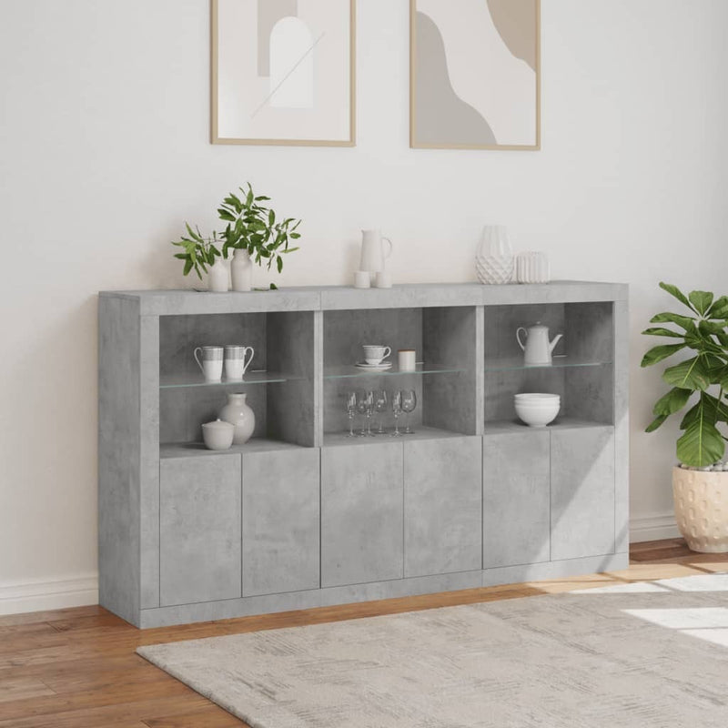 Sideboard with LED Lights Concrete Grey 181.5x37x100 cm