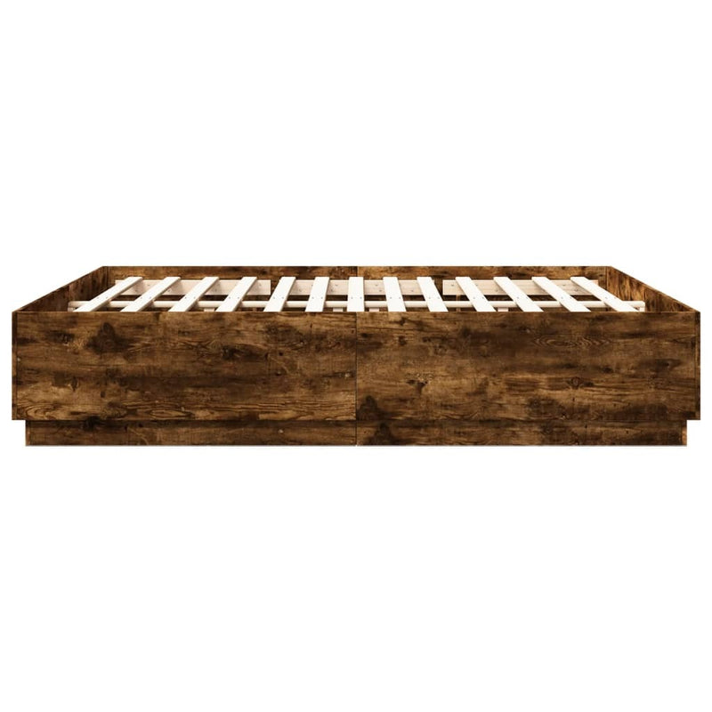 Bed Frame with LED without Mattress Smoked Oak 200x200 cm