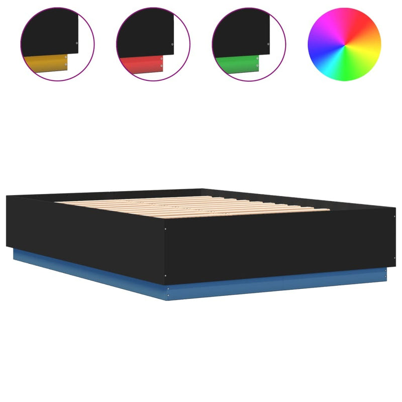 Bed Frame with LED without Mattress Black 160x200 cm