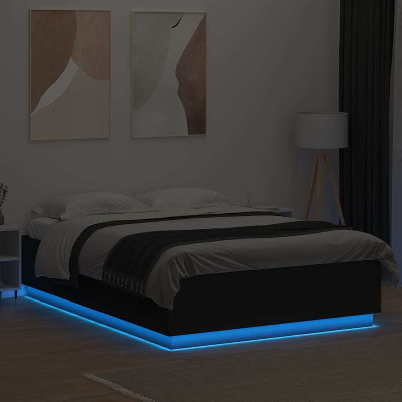 Bed Frame with LED without Mattress Black 160x200 cm