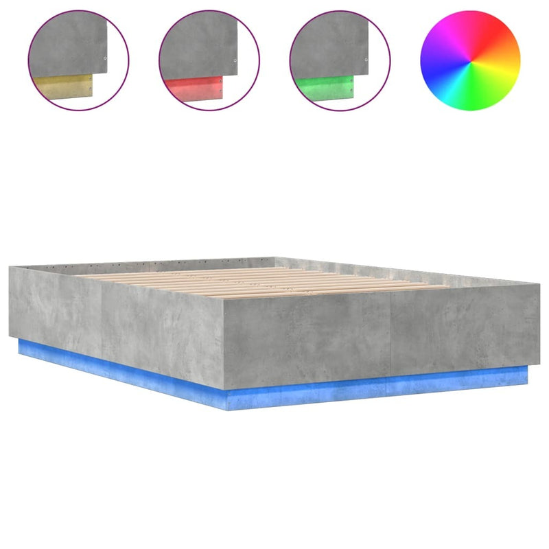 Bed Frame with LED without Mattress Concrete Grey 160x200 cm