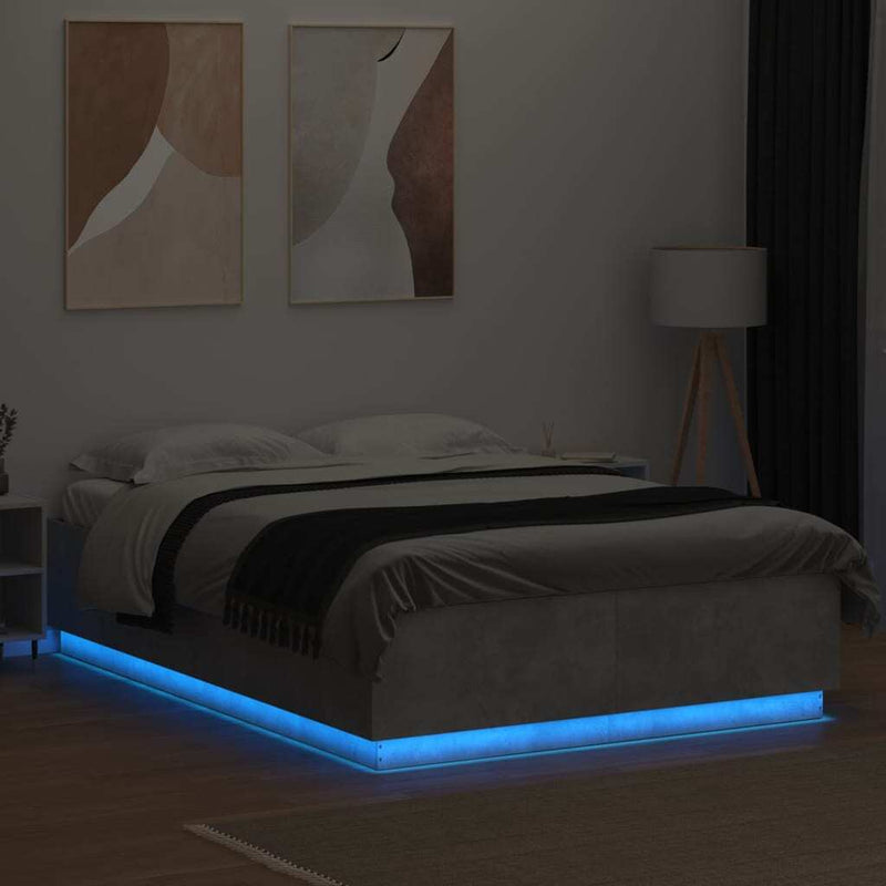 Bed Frame with LED without Mattress Concrete Grey 160x200 cm