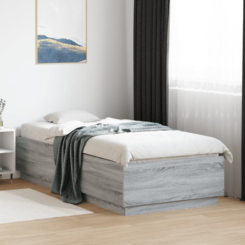 Bed Frame with LED without Mattress Grey Sonoma 90x200 cm