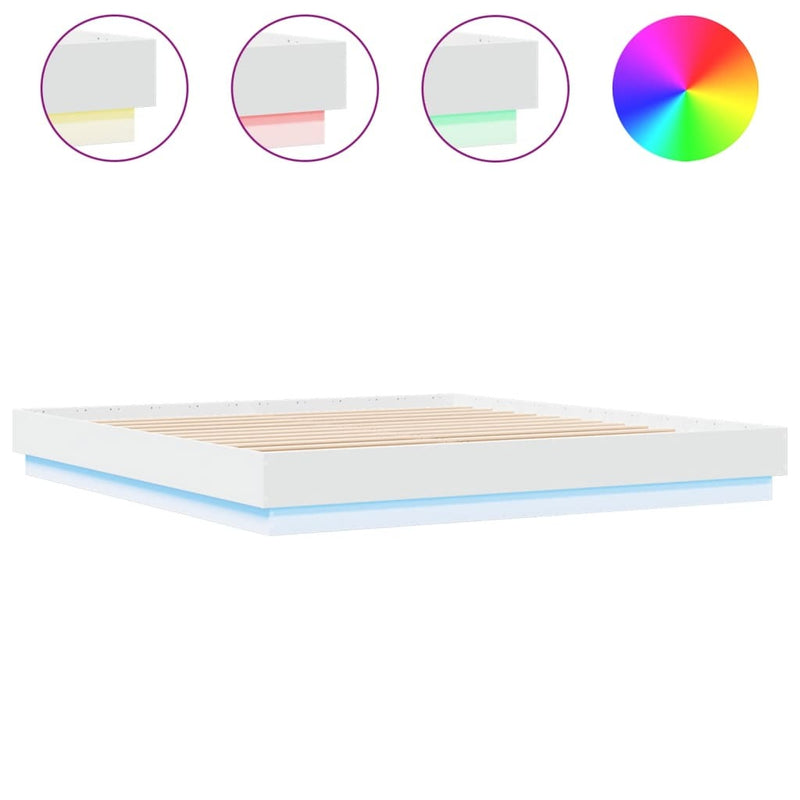 Bed Frame with LED without Mattress White 200x200 cm