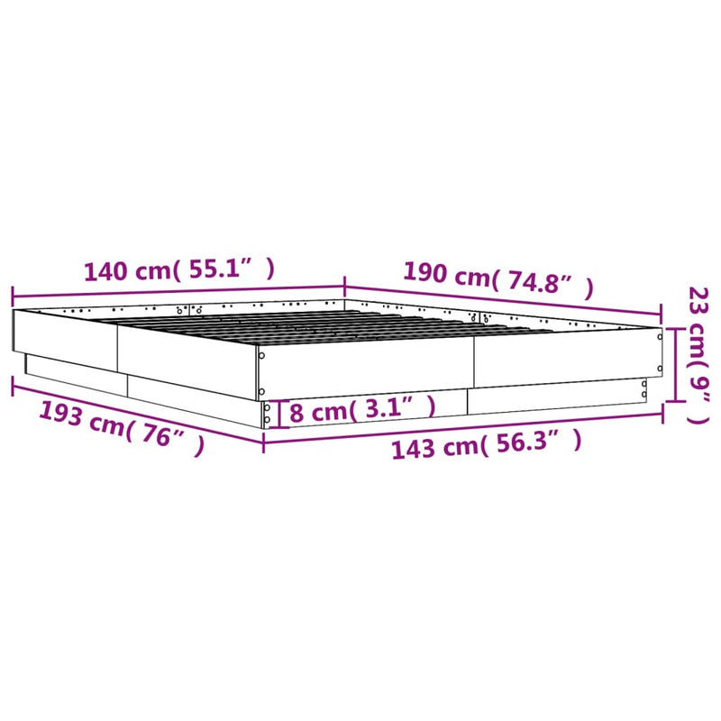 Bed Frame without Mattress Grey Sonoma 140x190 cm