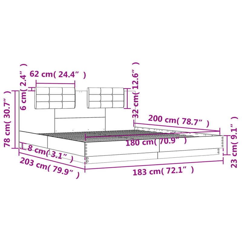 Bed Frame without Mattress Concrete Grey 180x200 cm Super King