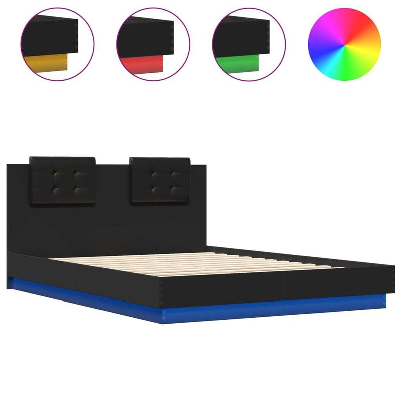 Bed Frame with LED without Mattress Black 150x200 cm King Size