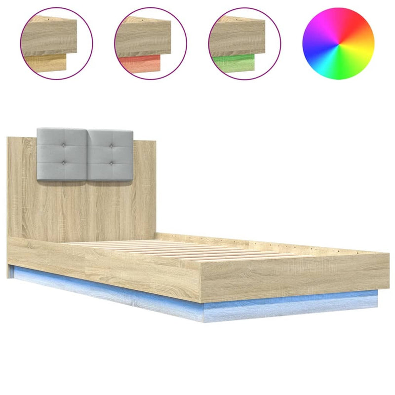 Bed Frame with LED without Mattress Sonoma Oak 90x200 cm