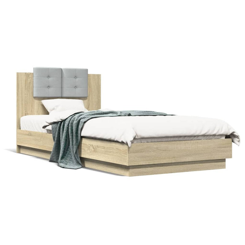 Bed Frame with LED without Mattress Sonoma Oak 90x200 cm