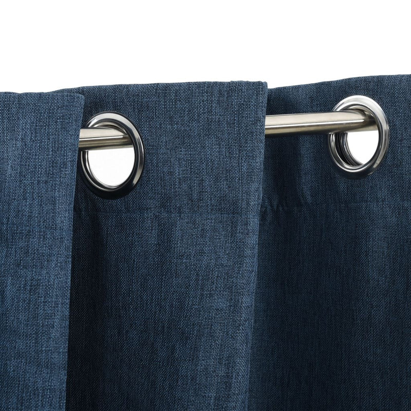 Linen-Look Blackout Curtains with Grommets 2 pcs Blue 140x245cm