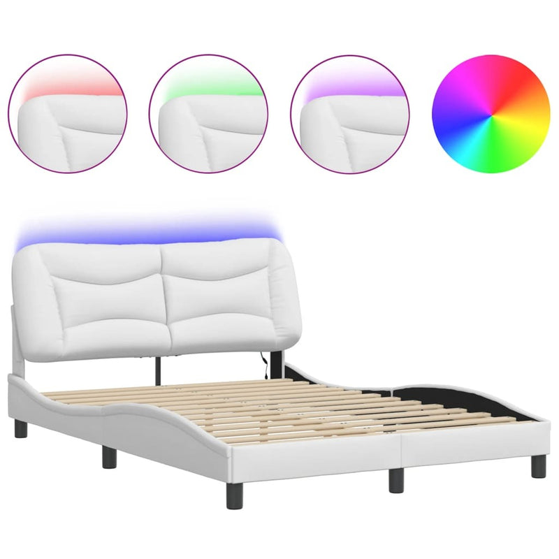 Bed Frame with LED without Mattress White 120x200 cm