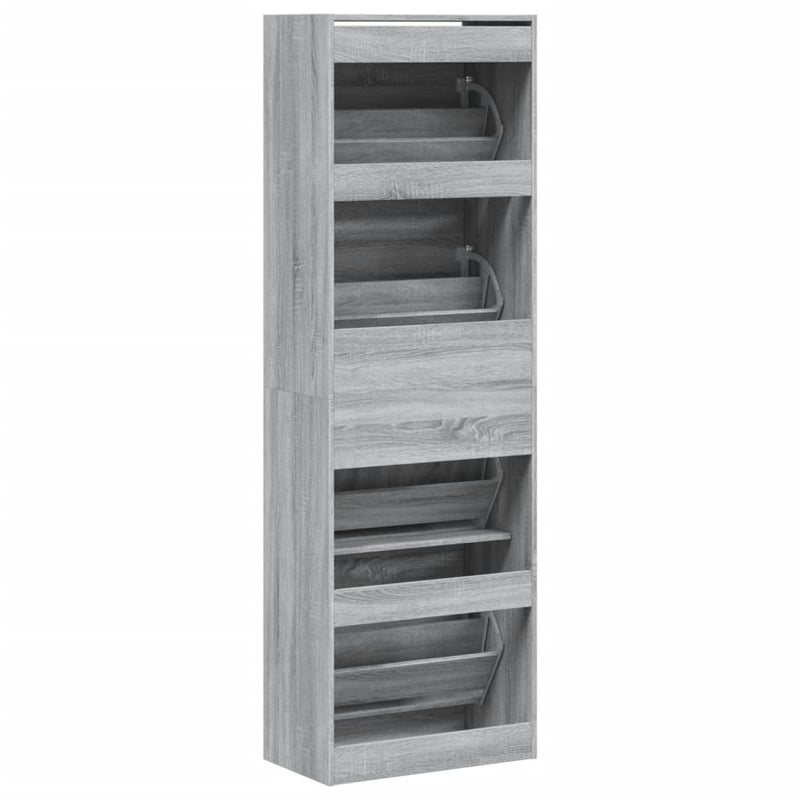 Shoe Cabinet with 4 Flip-Drawers Grey Sonoma 60x34x187.5 cm