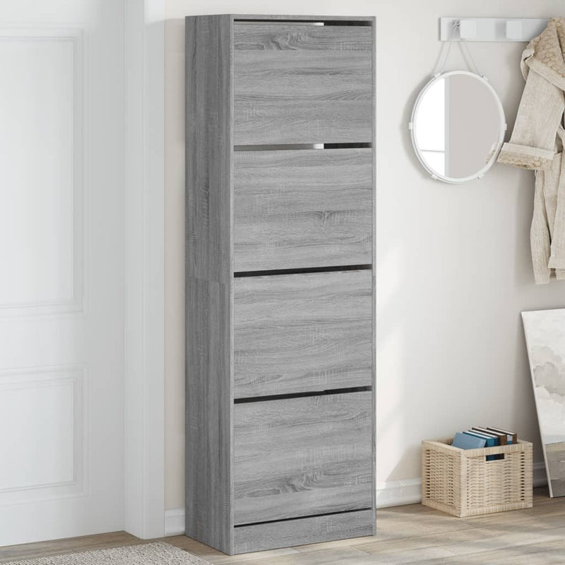 Shoe Cabinet with 4 Flip-Drawers Grey Sonoma 60x34x187.5 cm