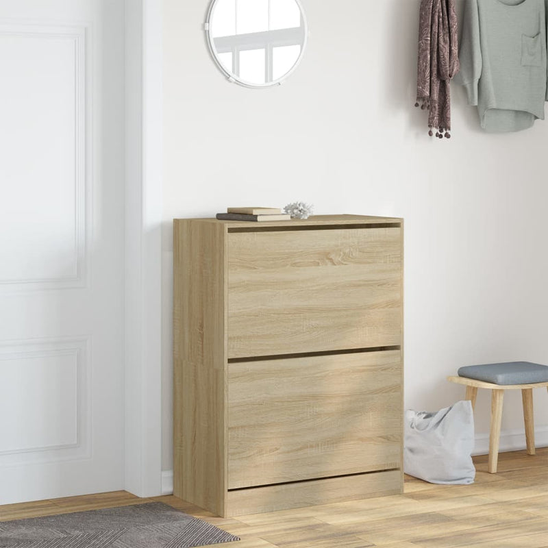 Shoe Cabinet with 2 Flip-Drawers Sonoma Oak 80x42x108 cm