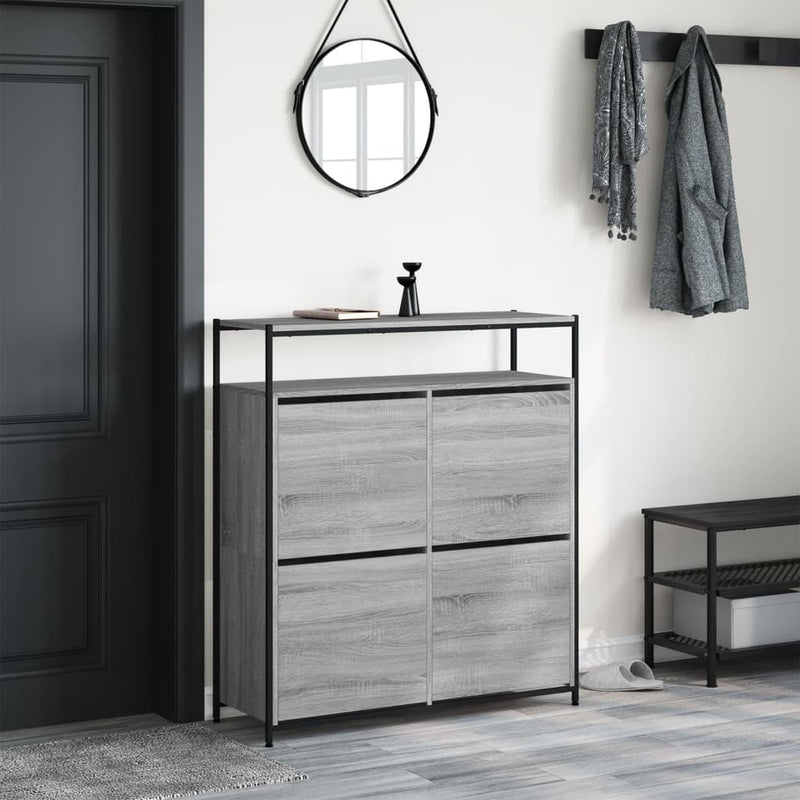 Shoe Cabinet with 4 Flip-Drawers Grey Sonoma 100x34x112 cm