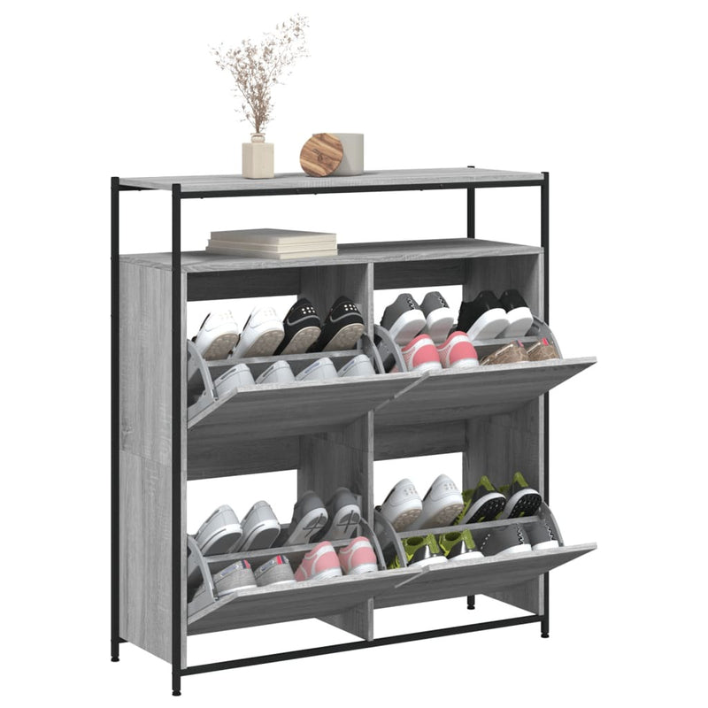 Shoe Cabinet with 4 Flip-Drawers Grey Sonoma 100x34x112 cm