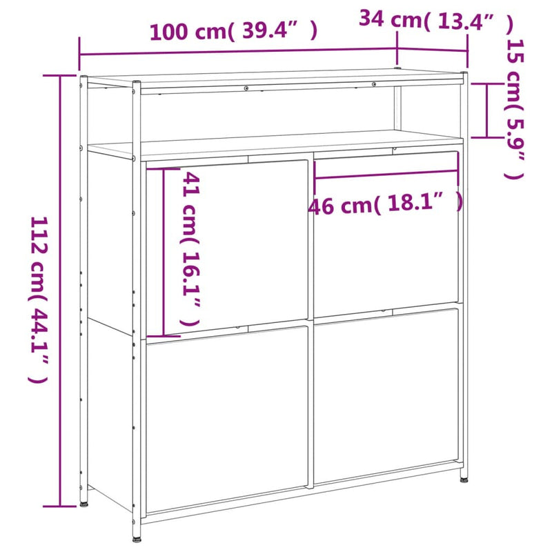 Shoe Cabinet with 4 Flip-Drawers Grey Sonoma 100x34x112 cm