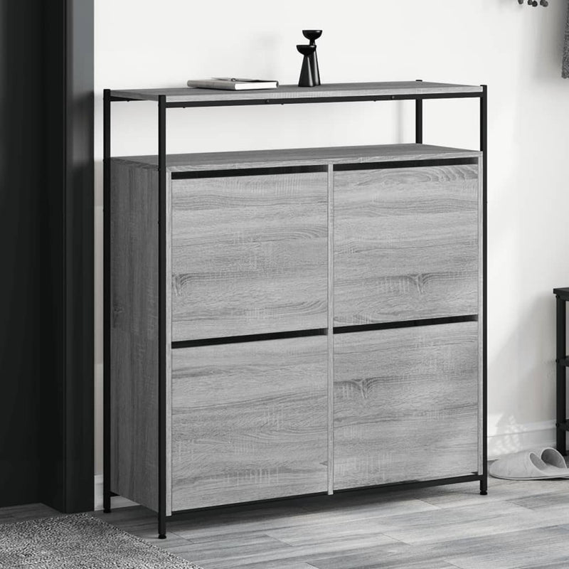 Shoe Cabinet with 4 Flip-Drawers Grey Sonoma 100x34x112 cm