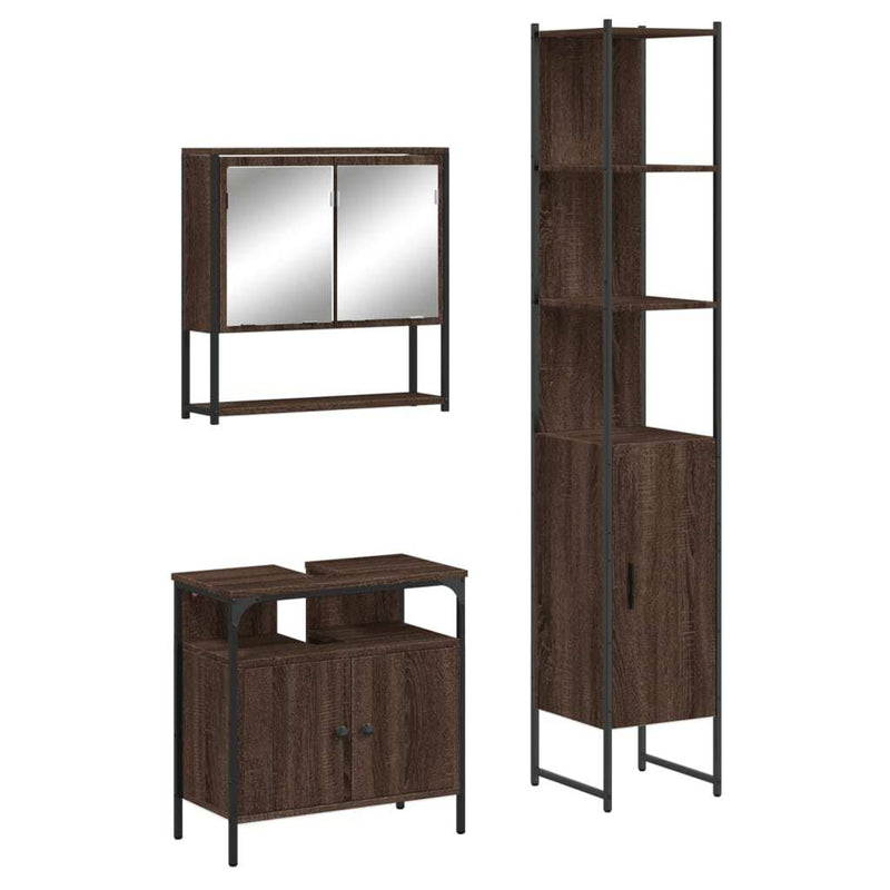 3 Piece Bathroom Furniture Set Brown Oak Engineered Wood