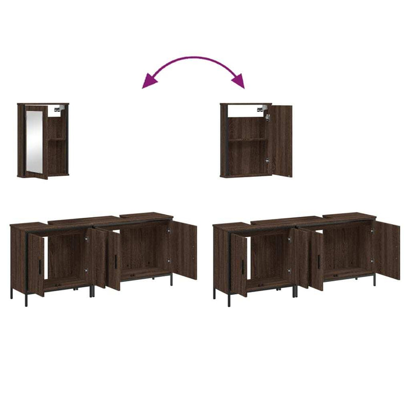 3 Piece Bathroom Furniture Set Brown Oak Engineered Wood