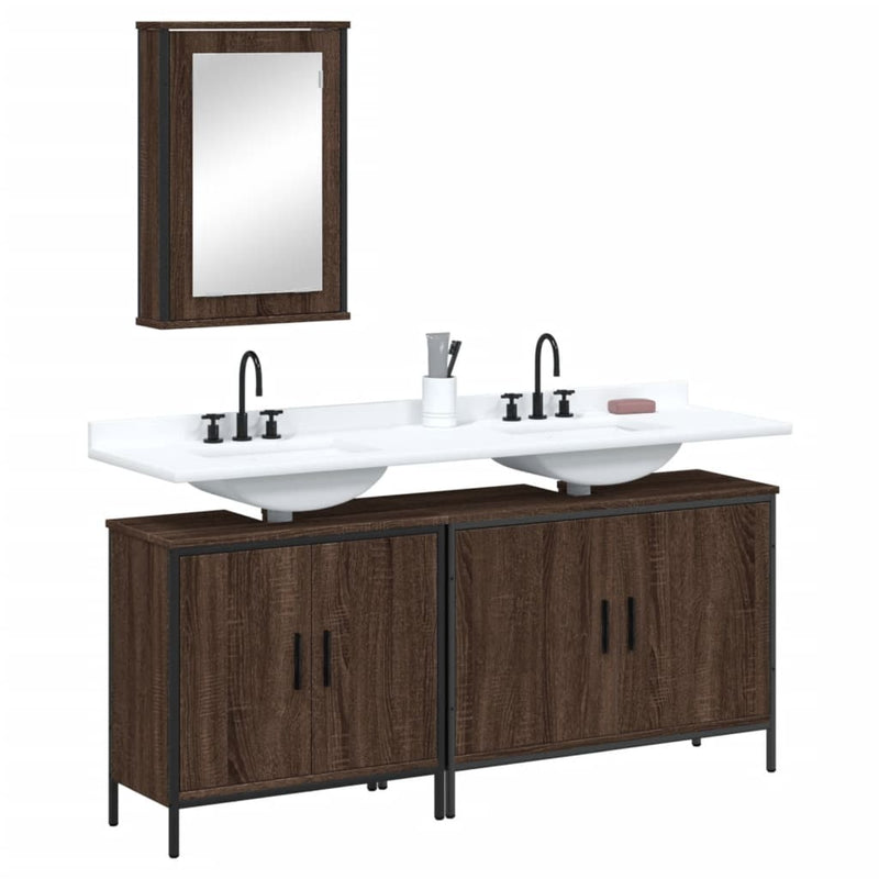 3 Piece Bathroom Furniture Set Brown Oak Engineered Wood