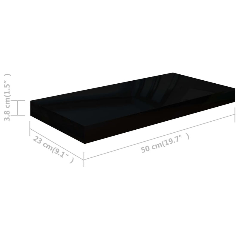 Floating Wall Shelf High Gloss Black 50x23x3.8 cm MDF