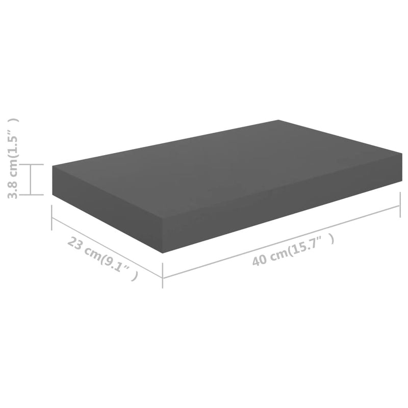 Floating Wall Shelf High Gloss Grey 40x23x3.8 cm MDF