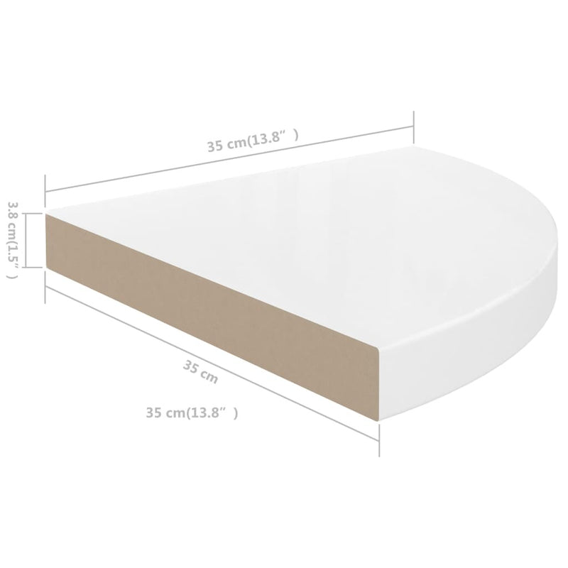 Floating Corner Shelves 2 pcs High Gloss White 35x35x3.8 cm MDF