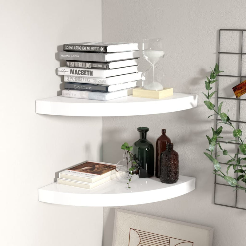 Floating Corner Shelves 2 pcs High Gloss White 35x35x3.8 cm MDF