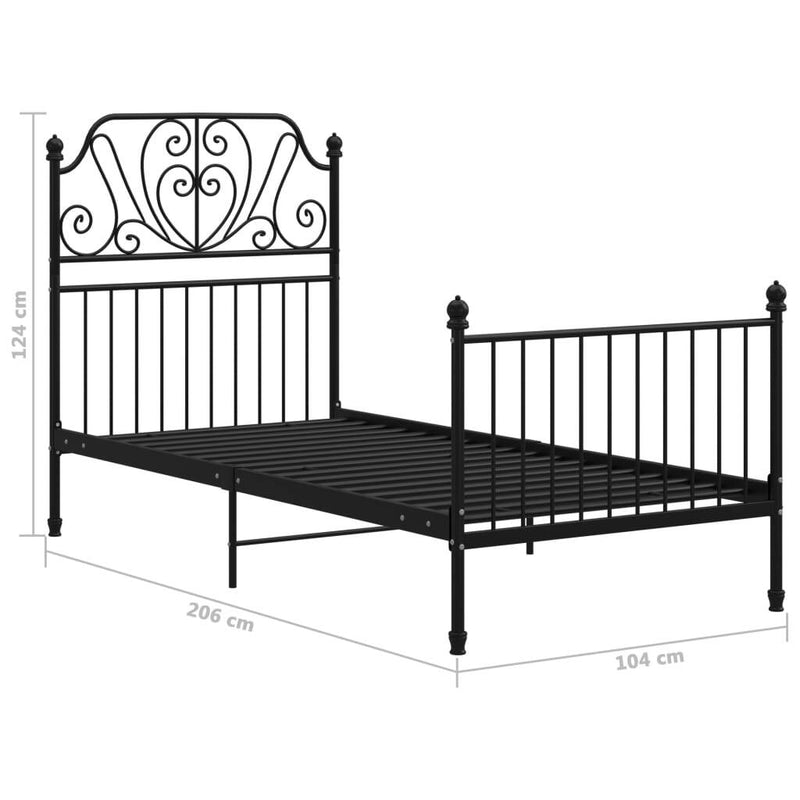 Bed Frame without Mattress Black Metal 100x200 cm