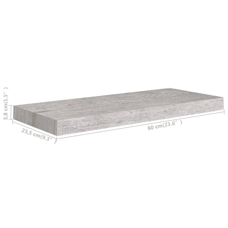 Floating Wall Shelves 2 pcs Concrete Grey 60x23.5x3.8 cm MDF