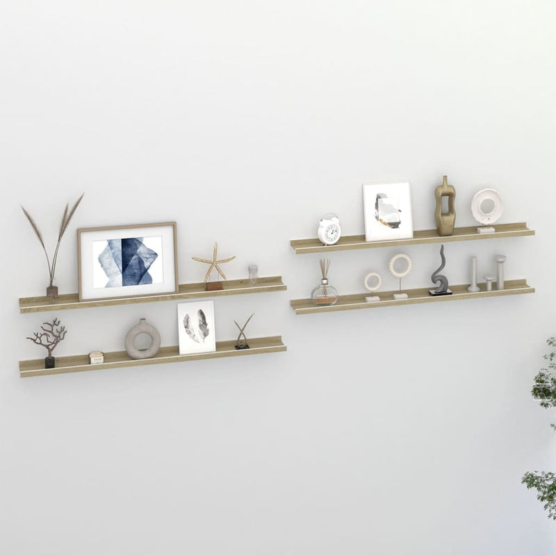 Wall Shelves 4 pcs White and Sonoma Oak 100x9x3 cm