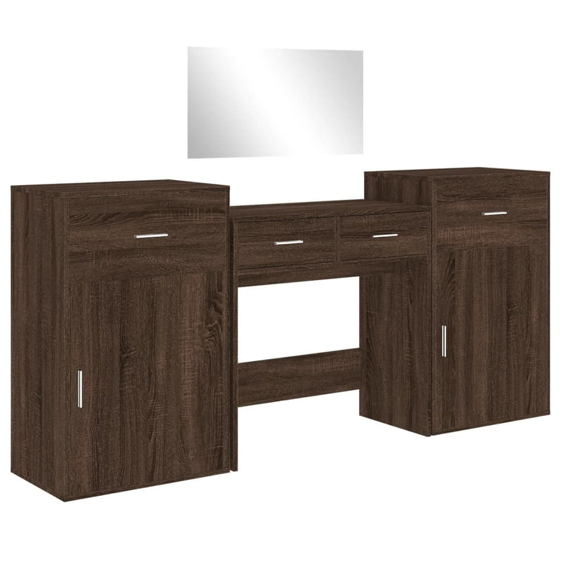 4 Piece Dressing Table Set Brown Oak Engineered Wood