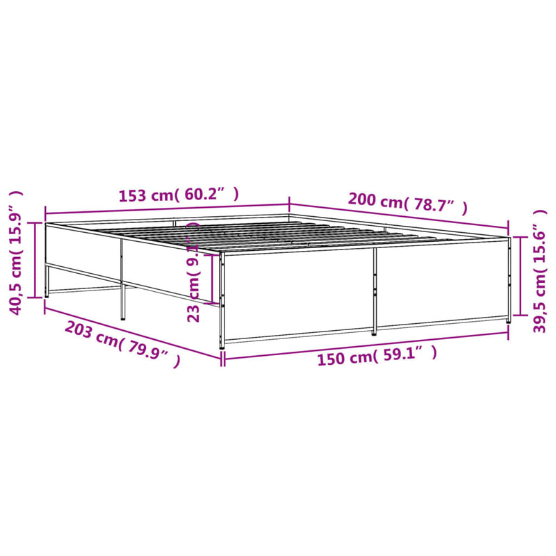 Bed Frame without Mattress Grey Sonoma 150x200 cm King Size