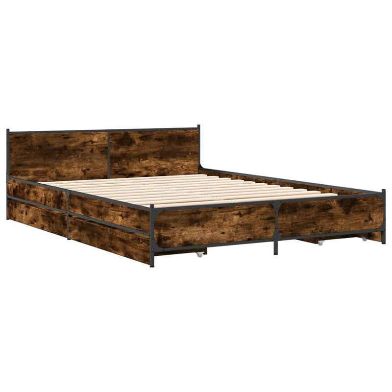 Bed Frame with Drawers without Mattress Smoked Oak 120x190 cm Small Double