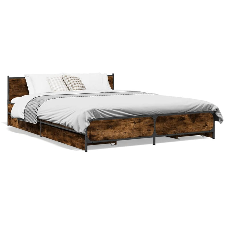 Bed Frame with Drawers without Mattress Smoked Oak 120x190 cm Small Double