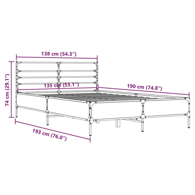 Bed Frame without Mattress Smoked Oak 135x190 cm Double