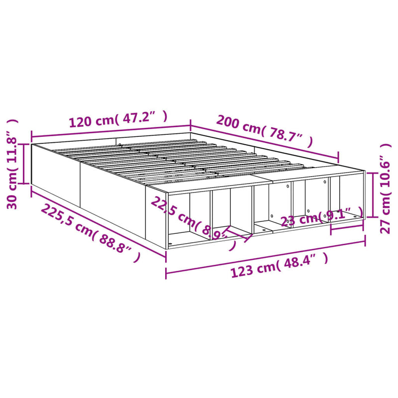 Bed Frame without Mattress Sonoma Oak 120x200 cm