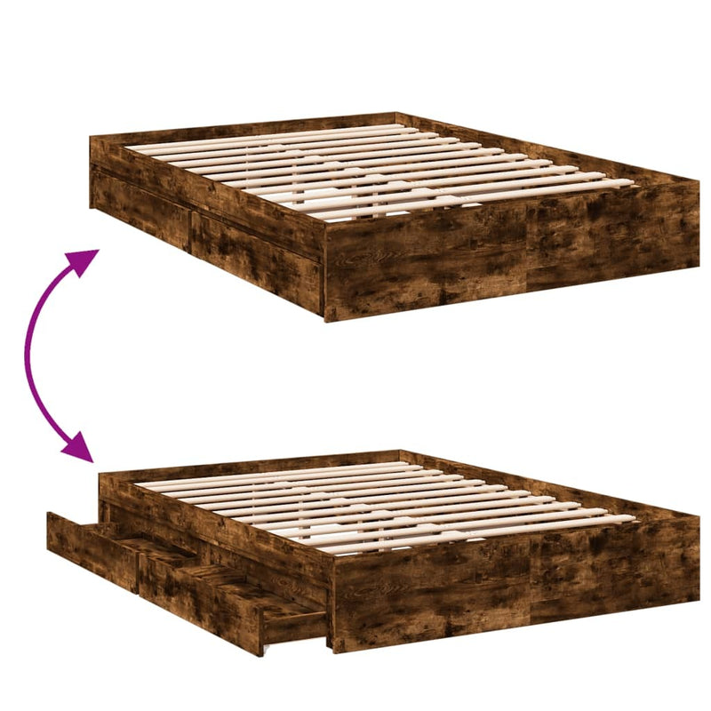 Bed Frame with Drawers without Mattress Smoked Oak 140x190 cm