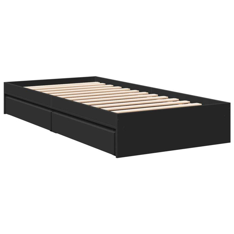 Bed Frame with Drawers without Mattress Black 75x190 cm Small Single