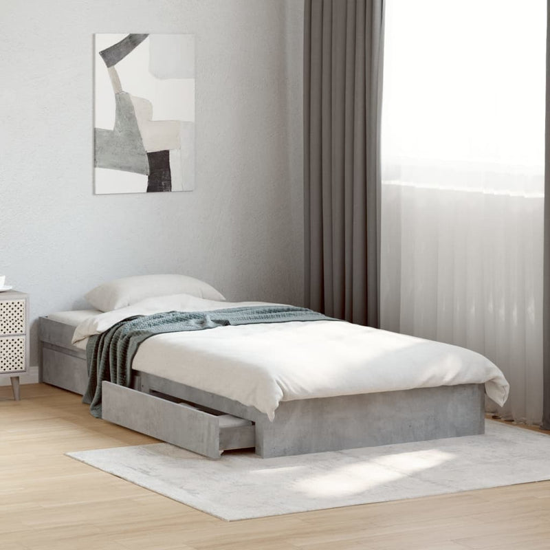 Bed Frame with Drawers without Mattress Concrete Grey 75x190 cm Small Single