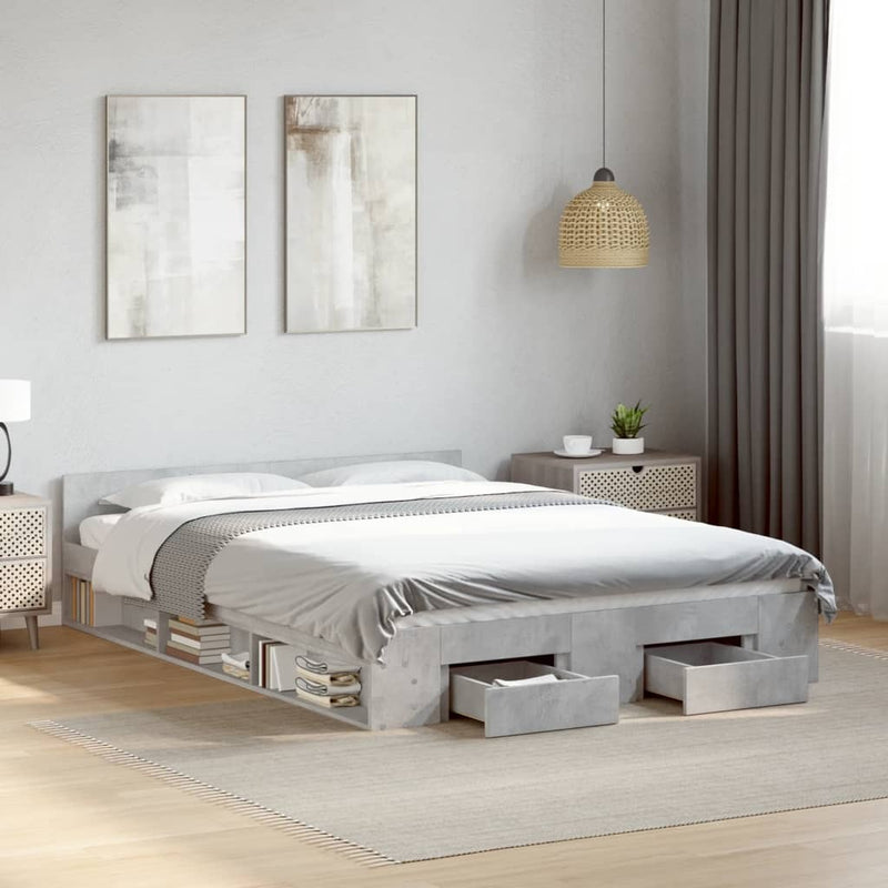 Bed Frame with Drawers without Mattress Concrete Grey 120x200 cm