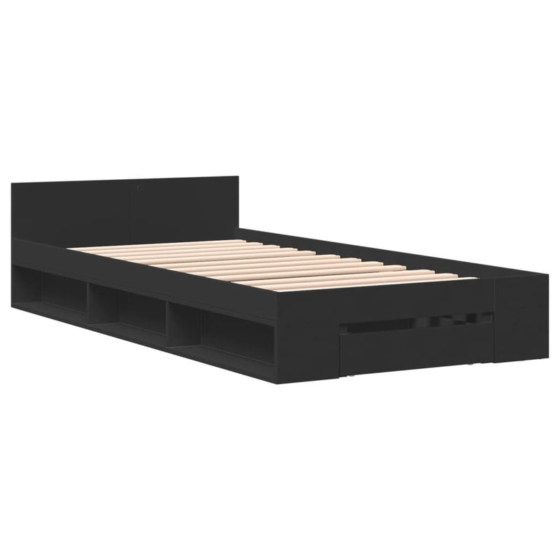 Bed Frame with Drawer without Mattress Black 75x190 cm Small Single