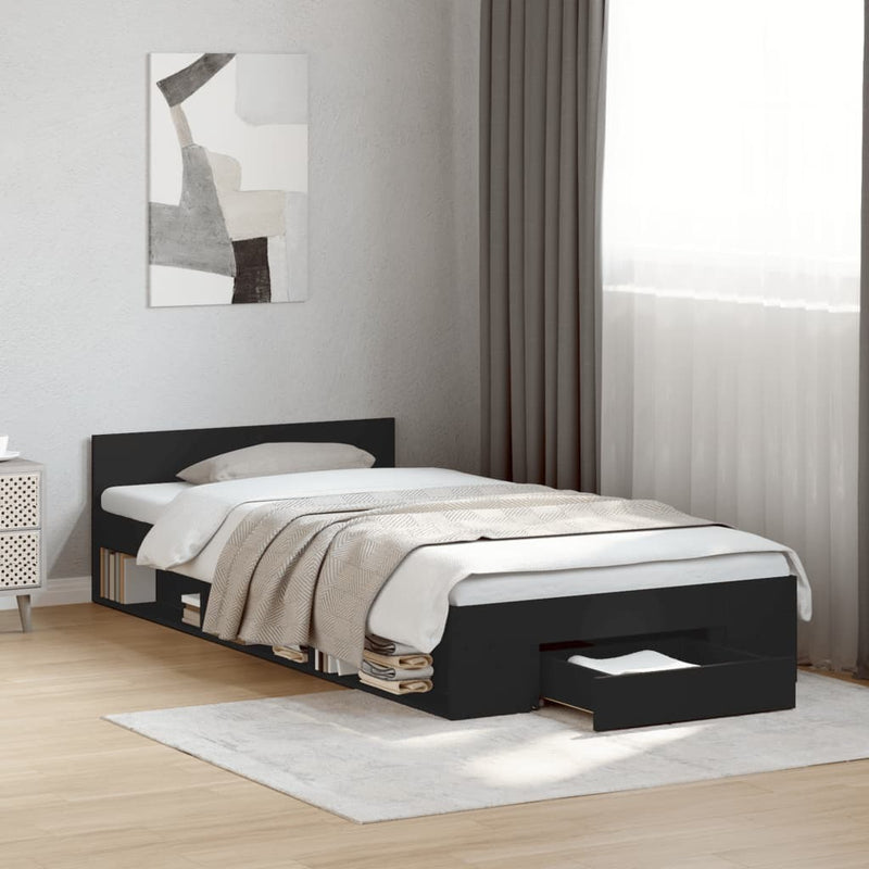 Bed Frame with Drawer without Mattress Black 75x190 cm Small Single